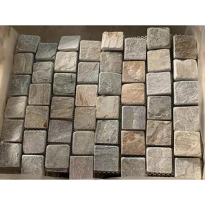 Oyster Vàng quartzit Cobble Cube Giảm tự nhiên chia Bề mặt lưới pavers đường lái xe Patio Lát đá cuội đá phiến - Product Image 2