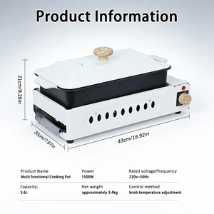 Grill <span class=keywords><strong>électrique</strong></span> et machine à fondue trois-en-un multi-puissance 1500W avec commande intégrée par bouton pour usage domestique - Product Image 6