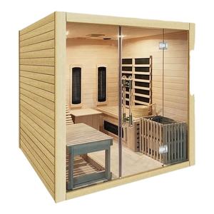 Sauna infrarouge lointain extérieur Kammoy en bois massif de cèdre rouge et de pruche canadien, sauna de sudation de luxe, sauna infrarouge lointain mixte à vapeur - Product Image 1