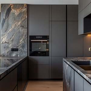 Cuisine moderne sur mesure, luxe léger, intégration cuisinière en acier inoxydable, design mural complet, structure en MDF, verre PVC, maison - Product Image 4