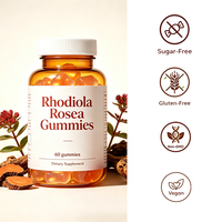 Complément alimentaire en gommes à la rhodiola rosea sans sucre, marque privée OEM, naturel, pour soulager le stress, réduire la fatigue et stimuler l'énergie quotidienne
