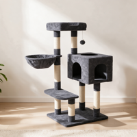 Tour d'escalade pour chat multiplateforme haut de gamme à 6 niveaux, design peu encombrant, perchoir panoramique, espace privé, interactif, en sisal et carton
