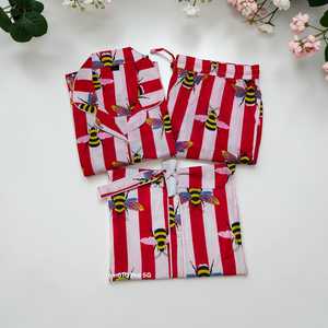 Conjunto de Pijama de Algodón para Mujer, Estampado de Abejas con Rayas Rojas, Ropa de Dormir Suave y Transpirable - Product Image 2