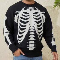 Pulls en acrylique 100% pour hommes, décontractés, d'hiver, à motif graphique surdimensionné, motif jacquard squelette, col rond, manches longues