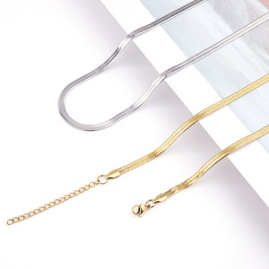 Stainless Steel Blade Chain Necklace for Women | Gold-Plated Flat Edge Chain | 2/3/4/5MM Width 12-15 Inch Adjustable - Product Image 2