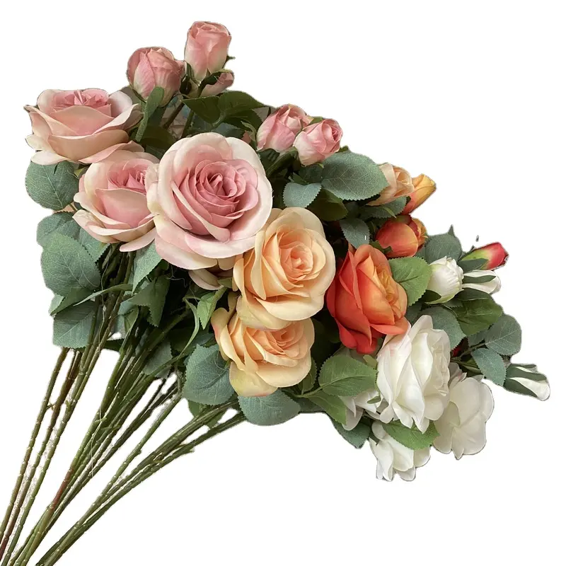 थोक लंबी शाखा चार बल्गेरियाई गुलाब हस्तनिर्मित कृत्रिम फूल 70 सेमी रेशम तना गुलाब का फूल