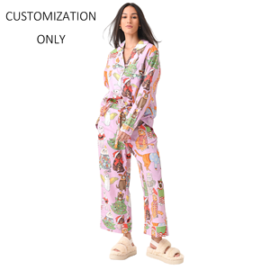<span class=keywords><strong>Deluxe</strong></span> 100% Biologisch Katoen Op Maat Bedrukt Volwassen Pyjama Lange Broek Pyjama Vrouwen Set Groothandel - Product Image 1