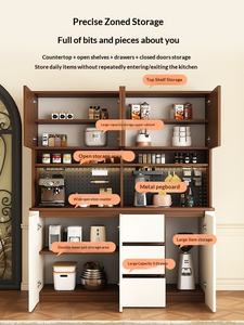 Armoire de rangement multifonctionnelle pour salon et cuisine, style ancien moyen, 3 tiroirs, panneaux de particules, porte-vin, meubles de maison - Product Image 2