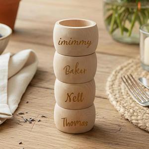 Anneaux de serviette en bois personnalisés, cadeaux de mariage rustiques, porte-serviettes avec nom personnalisé pour mariage, dîner, décoration de table - Product Image 4