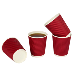 Hight chất lượng <span class=keywords><strong>Red</strong></span> gợn tường có thể tái chế in Cốc Giấy dùng một lần phân hủy sinh học cup - Product Image 1