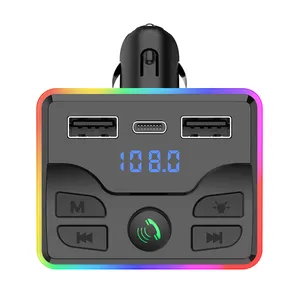 Mới không dây rảnh tay cuộc gọi BT v5.0 xe FM Transmitter MP3 Player với điều khiển từ xa kép USB Car Charger với màu đèn LED