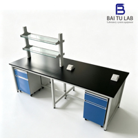 Mesa de Trabajo Modular Personalizada de Madera y Acero para Laboratorio con Superficie de Resina Fenólica para Pequeños Laboratorios de I+D, Oficinas y Salas de Pruebas