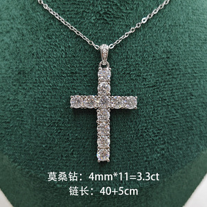 Liontin salib Moissanite VVS1 3,3ct, rantai perak murni 925, perhiasan liontin lapis emas 14K untuk berlian Lab Wanita Kristen