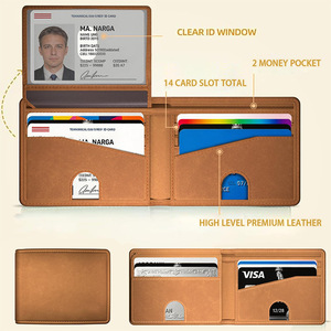 Men's Genuine Leather Tri-Fold <b>Wallet</b> With Multiple Card Slots <b>RFID</b> <b>Blocking</b> Anti-Theft Design Vintage Style Solid Color - Product Image 2