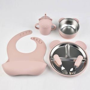 Ensemble d'alimentation pour bébé en acier inoxydable et silicone de qualité alimentaire sans BPA, avec base à ventouse, fourchettes, respectueux de l'environnement, couleur personnalisée, OEM ODM - Product Image 3