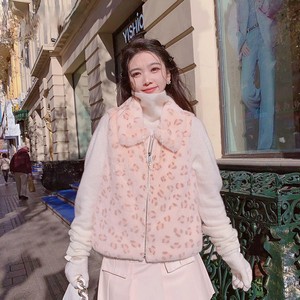 Chaleco de Piel de Visón Auténtica para Mujer, Diseño de Leopardo, Sin Mangas, para Invierno, Color Rosa - Product Image 3