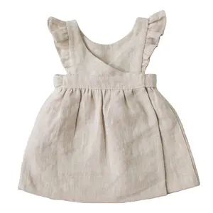 Toptan yüksek kalite popüler çocuk giysileri kolsuz keten fırfır butik pembe tatlı bebek kız elbise