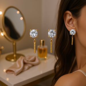 Ja. 29 Pendientes de tuerca con circonitas, chapados en oro rosa, cristal redondo de talla brillante, engaste de garra, joyería de moda para mujer, regalo, estilo clásico - Product Image 2