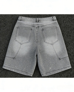 Shorts en jean vintage pour homme avec strass et effet vieilli, shorts décontractés pour homme - Product Image 3