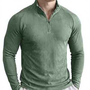 Men's Quarter <b>Zip</b> Long Sleeve Solid Knitted Casual <b>Shirt</b> Stand Collar Quick Dry Polyester Spring Wear - Product Image 1