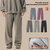 Pantalon de jogging streetwear noir épais en coton pour homme, jambe ouverte, large et droite, décontracté, taille moyenne, unisexe