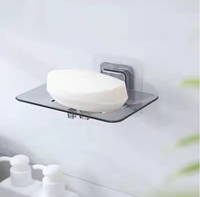 Porte-savon mural en cristal transparent sans soudure Porte-savon de vidange non poreux Fournitures de bain et de toilette