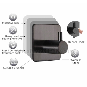 HF Wholesales OEM Household Stainless Steel Multifunctional Self Adhesive Heavy Duty Brushed/Black/Gold <strong>Single</strong> Wall <strong>Coat</strong> <strong>Hook</strong> - Product Image 4