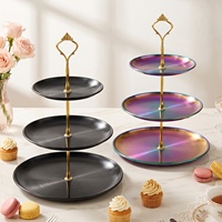 Luxe Scandinavische stijl roestvrijstalen drielaagse ronde fruitplateau taartplateau dessert schaal snoep schaal display rek China Zhongzhi
