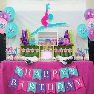 Décorations de fête sur le thème de la gymnastique Nicro : Topper de gâteau Princesse, Bannière, Décoration murale Joyeux Anniversaire pour Bébé Fille - Product Image 3