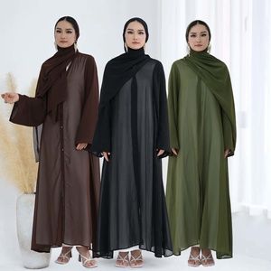 シャルート・イスラム服 イード・トルコ・ドバイ・アバヤ・ブラック・ガルフ・モデスト・ローブ・着物・ムスリム女性用ドレス・シフォン・オープンアバヤ・2026 - Product Image 1
