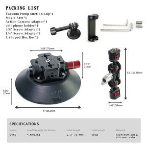 Ventosas de aluminio de 6 pulgadas con bomba, elevador de vidrio, 5 veces, extractor de abolladuras, ventosa para disparo de cámara - Product Image 6