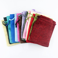 Pochette écologique multicolore en lin et jute avec cordon de serrage, sac cadeau personnalisé avec logo imprimé