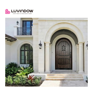 <span class=keywords><strong>Porte</strong></span> d'Ingresso Residenziali Personalizzate con Telaio <span class=keywords><strong>in</strong></span> <span class=keywords><strong>Legno</strong></span> e <span class=keywords><strong>Vetro</strong></span>, Design con Griglia e Parte Superiore Arrotondata - Product Image 3