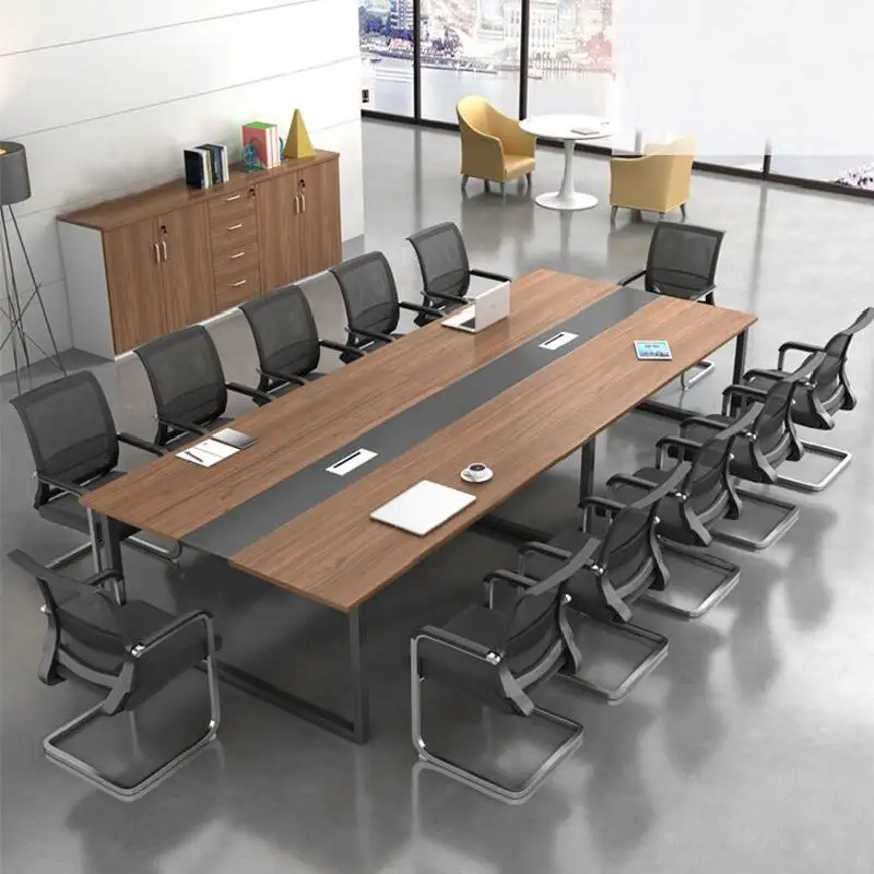 โต๊ะประชุมสีขาว6ที่นั่งสำนักงานวอลนัทห้องประชุมคอมพิวเตอร์10 Midern ราคาทันสมัยเรียบง่ายอลูมิเนียมขา8ที่นั่ง