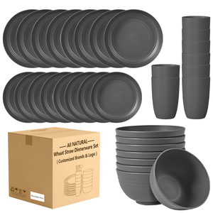 Promotion 32 Pcs Dinnerware Set Plates Cups and Bowls Tableware Wheat Straw Dinnerware for Business