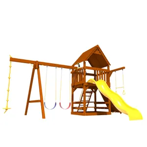 Alice 's Dreamhouse Kids Outdoor Wooden Play Swing Set Plastic Slide Playground Equipment