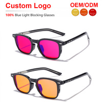 Lunettes anti-lumière bleue unisexe Sunray Precision Pin Hinge TR, monture carrée pleine, verres teintés rouges, branches à rivets dégradées, OEM