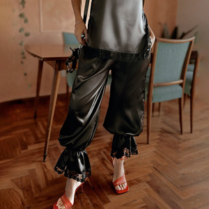 Pantalones Harem de Satén de Cintura Alta, Holgados y Cortos, con Volantes de Encaje y Parches, Transpirables, Pantalones de Suéter para Mujer - Product Image 3