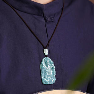Pendentif en Jade Naturel Bleu Eau de Jade, le Dieu de la Richesse, Style Chinois, UNISEXE, Cadeau avec Certificat d'Expertise FG82 - Product Image 4