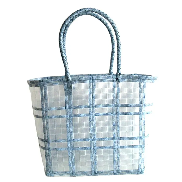 2023 Hot Sell Women Clear PVC Handbag Transparent Tote Beach Handbag Transparent Plastic Woven Bag