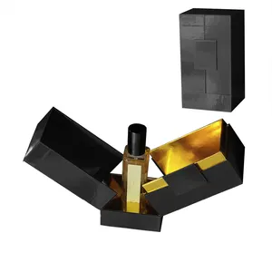 Karton kağıt altın sıcak damgalama logosu siyah açık hediye çift kapı parfüm kutusu