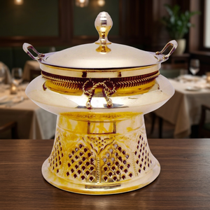 Traditional Indian Brass Gold-Plated Casting Luxury Chafing Dish 4/6/8L Table Top Wedding Party Buffet Food <b>Warmer</b> Catering Use - Product Image 3