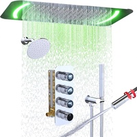 Système de douche rectangulaire Homedec à 4 poignées avec double pomme de douche, pomme de douche pluie LED 26"x16" et pomme de douche latérale 6" avec icônes lumineuses, 3 voies