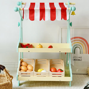 لعبة التظاهر الخشبية متجر بقالة الفاكهة الوقوف برغر الجليد اللعب البيت المطبخ اللعب - Product Image 2