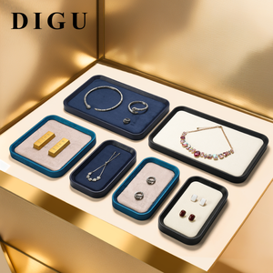 Plateau <span class=keywords><strong>de</strong></span> présentation <span class=keywords><strong>de</strong></span> bijoux DIGU en cuir PU et microfibre, moderne et luxueux, avec noir et bleu, pour colliers, bracelets, bagues - Product Image 5