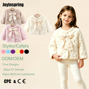 <span class=keywords><strong>Manteau</strong></span> court en peluche pour fille avec nœud papillon, simple boutonnage, vente en gros OEM personnalisée, vêtements d'extérieur d'<span class=keywords><strong>hiver</strong></span> pour filles - Product Image 1