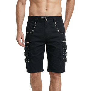 Pantalones Cortos Cargo Negros para Hombre, Cintura Media, Cierre de Cremallera, con Múltiples Bolsillos, Estilo Motero, Tejido 100% Algodón - Product Image 3