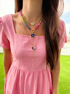 Collar de moda personalizado chapado en oro de 18 quilates cierre redondo colorido piedra Natural cuentas piedras preciosas señoras colgante collar - Product Image 6