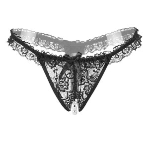 Ding Zhi Mei culotte string sexy en dentelle noir entrejambe perle détail femmes intimes - Product Image 3