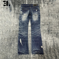 LARSUR Custom Denim Factory Premium Distress Wash Flare Denim Pants Straight Leg Western Classic Ripped Damage BootCut Jeans Homme